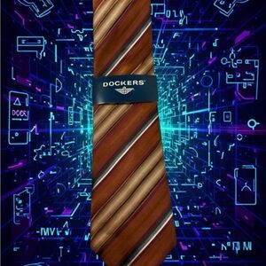 Dockers VTG ‘Line Spinner’ Rust Brown Striped 100% Silk Tie Original Tag Sears
